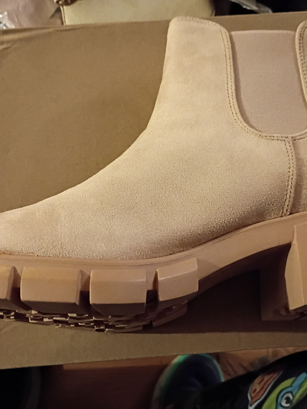 Chunky Sole Chelsea Boot - Beige Suede